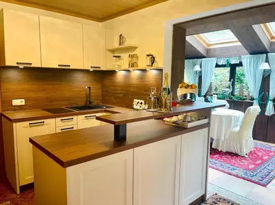 Küche/Küchenzeile in der Unterkunft Penthouse-Suite Mountain View mit Waldhütte/Sauna/Netflix
