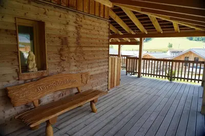 Ein Balkon oder eine Terrasse in der Unterkunft Murmeltierhütte