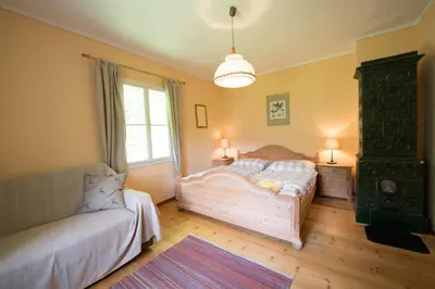 Ein Bett oder Betten in einem Zimmer der Unterkunft Waldhaus Ahornau Chalet