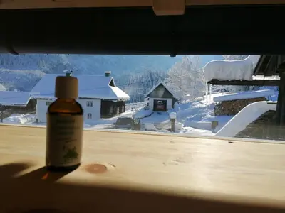Ein allgemeiner Bergblick oder ein Berglick von des Ferienhauses aus