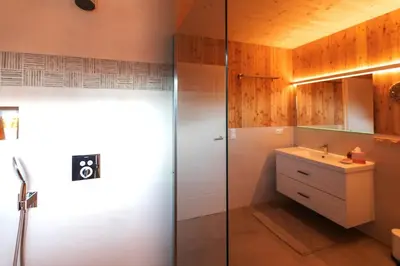 Ein Badezimmer in der Unterkunft Feldhasen