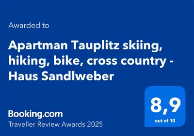 Ein Zertifikat, Auszeichnung, Logo oder anderes Dokument, das in der Unterkunft Apartman Tauplitz skiing, hiking, bike, cross country - Haus Sandlweber ausgestellt ist
