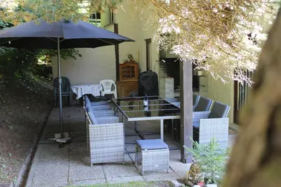 Ein Garten an der Unterkunft Pension Hintergarten