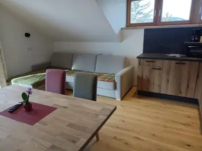 Ein Sitzbereich in der Unterkunft Chalet Leni