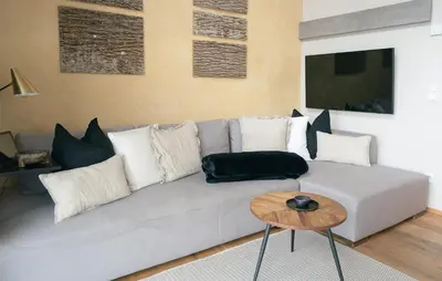 Ein Sitzbereich in der Unterkunft Ferienhaus Mit Sauna