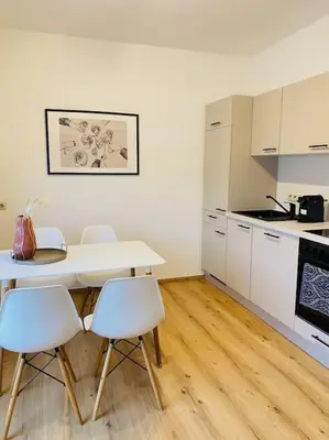 Küche/Küchenzeile in der Unterkunft Zentrale Wohnung mit Blick auf Burg Altpernstein