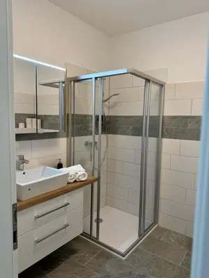 Ein Badezimmer in der Unterkunft Seepanorama an der Esplanade 1