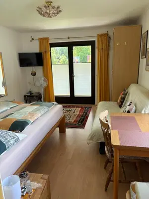 Ein Bett oder Betten in einem Zimmer der Unterkunft Ferienwohnung am Golfplatz