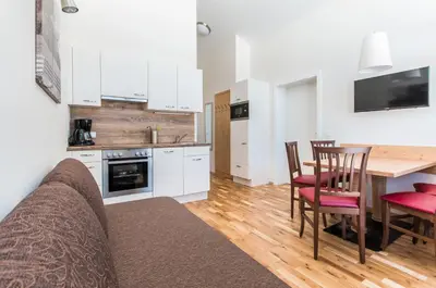 Küche/Küchenzeile in der Unterkunft Appartements Bergheimat