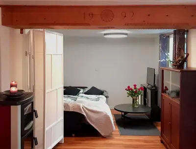 Ein Bett oder Betten in einem Zimmer der Unterkunft Ferienhaus TraunseeStrand