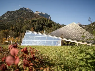 Ein allgemeiner Bergblick oder ein Berglick von der Lodge aus