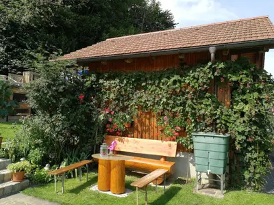 Ein Garten an der Unterkunft Privatzimmer am Weinbrunnen