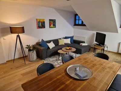 Ein Sitzbereich in der Unterkunft Ferienwohnung im Schlosshof