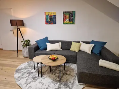 Ein Sitzbereich in der Unterkunft Ferienwohnung im Schlosshof