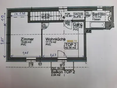 Grundriss der Unterkunft Apartment beim Schloss Ort mit Balkon und Parkplatz