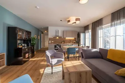 Ein Sitzbereich in der Unterkunft SINGULAR - Mountainview Apartments