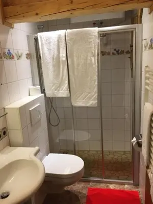 Ein Badezimmer in der Unterkunft Oberprenner Zirbenhütte