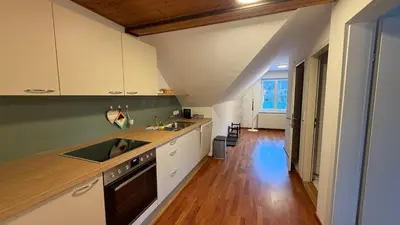 Küche/Küchenzeile in der Unterkunft Ferienwohnung Roseggersiedlung