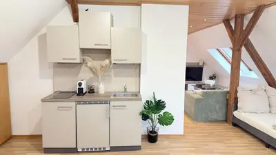 Küche/Küchenzeile in der Unterkunft Großzügige Wohnung - 1 Minute zum Pferdezentrum