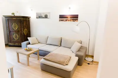 Ein Sitzbereich in der Unterkunft Wohnung am See