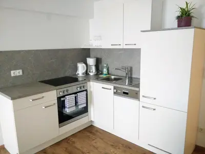 Küche/Küchenzeile in der Unterkunft Panoramahof Manzberg