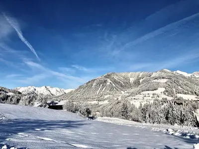 Ein allgemeiner Bergblick oder ein Berglick von des Bauernhofs aus