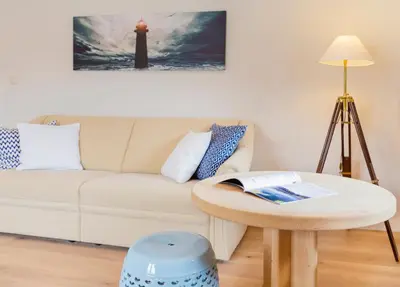 Ein Sitzbereich in der Unterkunft Arndt's Bootshaus