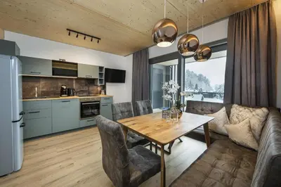Küche/Küchenzeile in der Unterkunft Weitenmoos Panorama Apartments