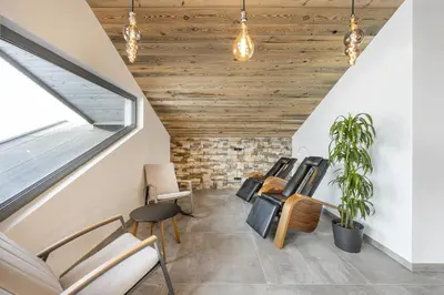 Ein Sitzbereich in der Unterkunft Weitenmoos Panorama Apartments
