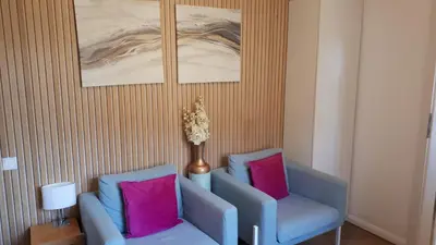 Ein Sitzbereich in der Unterkunft Schafberg Apartment