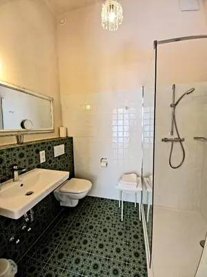 Ein Badezimmer in der Unterkunft WOLKE, Apartment mit Balkon am Fluss, Zentrum, Parkplatz