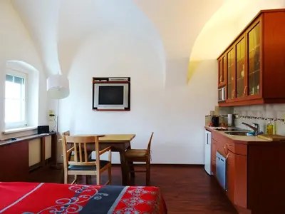 Küche/Küchenzeile in der Unterkunft Gewölbezimmer am Marktplatz
