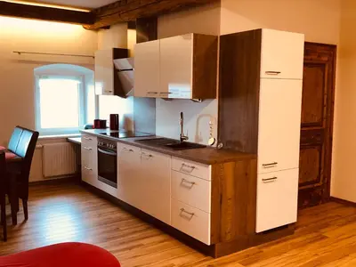 Küche/Küchenzeile in der Unterkunft Ferienwohnung Klampfermühle