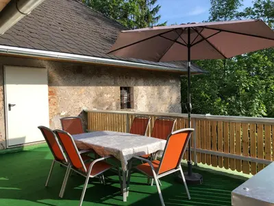Ein Patio oder anderer Außenbereich in der Unterkunft Ferienwohnung Klampfermühle