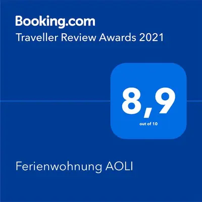 Ein Zertifikat, Auszeichnung, Logo oder anderes Dokument, das in der Unterkunft Ferienwohnung AOLI ausgestellt ist