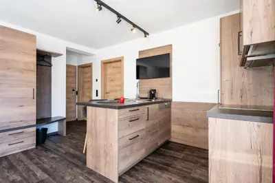 Küche/Küchenzeile in der Unterkunft Bergappartements Pröll