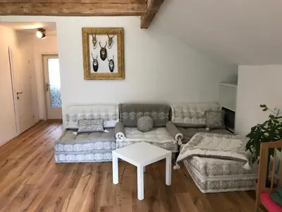 Ein Sitzbereich in der Unterkunft Villa Nussbaum
