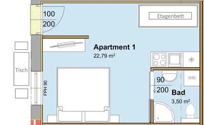Grundriss der Unterkunft Monteurzimmer - Studio mit Singleküche-Apartment with Longstayfares