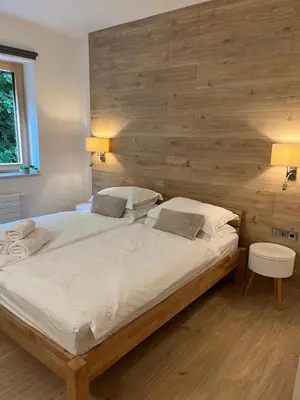 Ein Bett oder Betten in einem Zimmer der Unterkunft Sprungschanze Haus