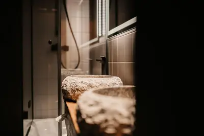 Ein Badezimmer in der Unterkunft Wurzelhütte
