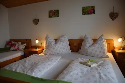 Ein Bett oder Betten in einem Zimmer der Unterkunft Ferienhof Hochbrandt