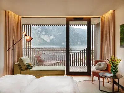 Ein Bett oder Betten in einem Zimmer der Unterkunft Post am See, Traunsee - 4 Stern Superior