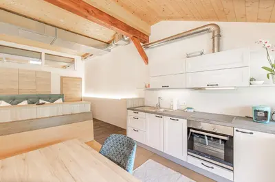 Küche/Küchenzeile in der Unterkunft Chalets am Badesee Lassing