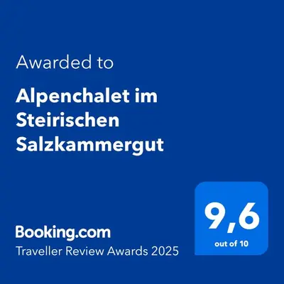 Ein Zertifikat, Auszeichnung, Logo oder anderes Dokument, das in der Unterkunft Alpenchalet im Steirischen Salzkammergut ausgestellt ist