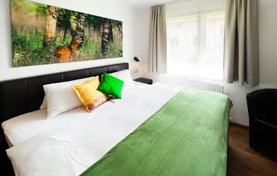 Ein Bett oder Betten in einem Zimmer der Unterkunft Gemuetliches Ferienhaeuschen