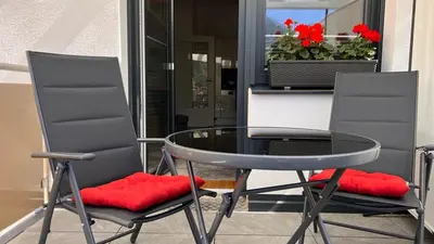 Ein Sitzbereich in der Unterkunft Apartment Hucklehaus