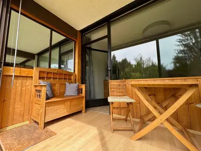 Ein Balkon oder eine Terrasse in der Unterkunft Ferienwohnung an der Traun