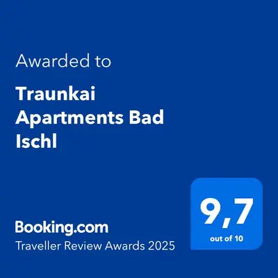 Ein Zertifikat, Auszeichnung, Logo oder anderes Dokument, das in der Unterkunft Traunkai Apartments Bad Ischl ausgestellt ist