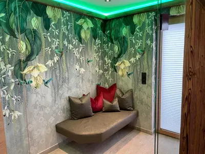 Ein Sitzbereich in der Unterkunft Ferienlodge Edelstein