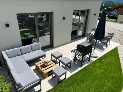 Ein Sitzbereich in der Unterkunft EXCLUSIVES APARTMENT - Auszeit Mondsee